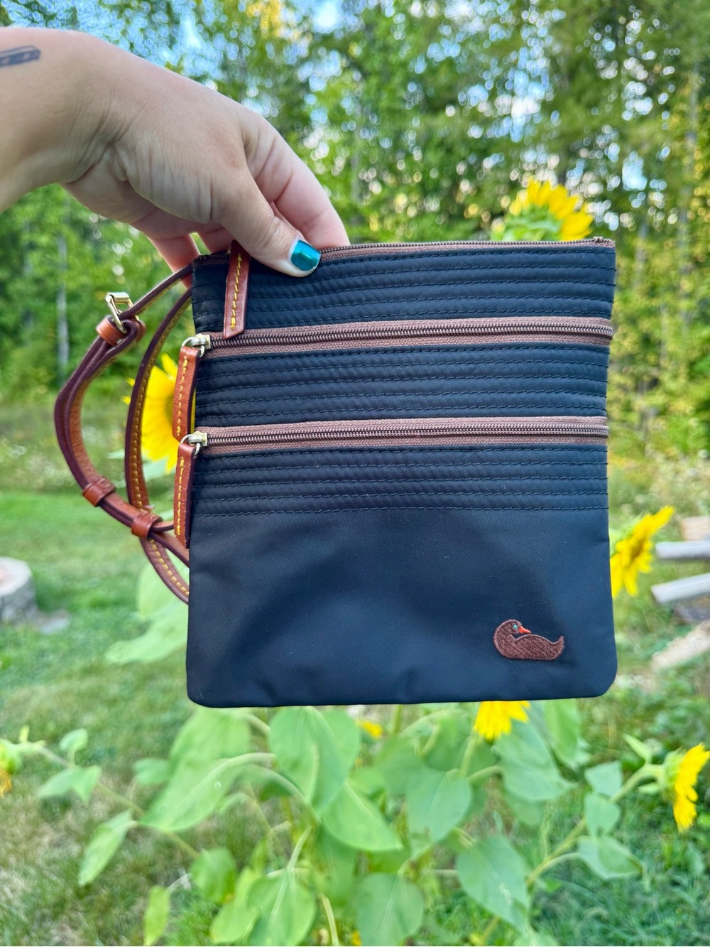 Dooney & Bourke Black Crossbody Bag with Brown Trim